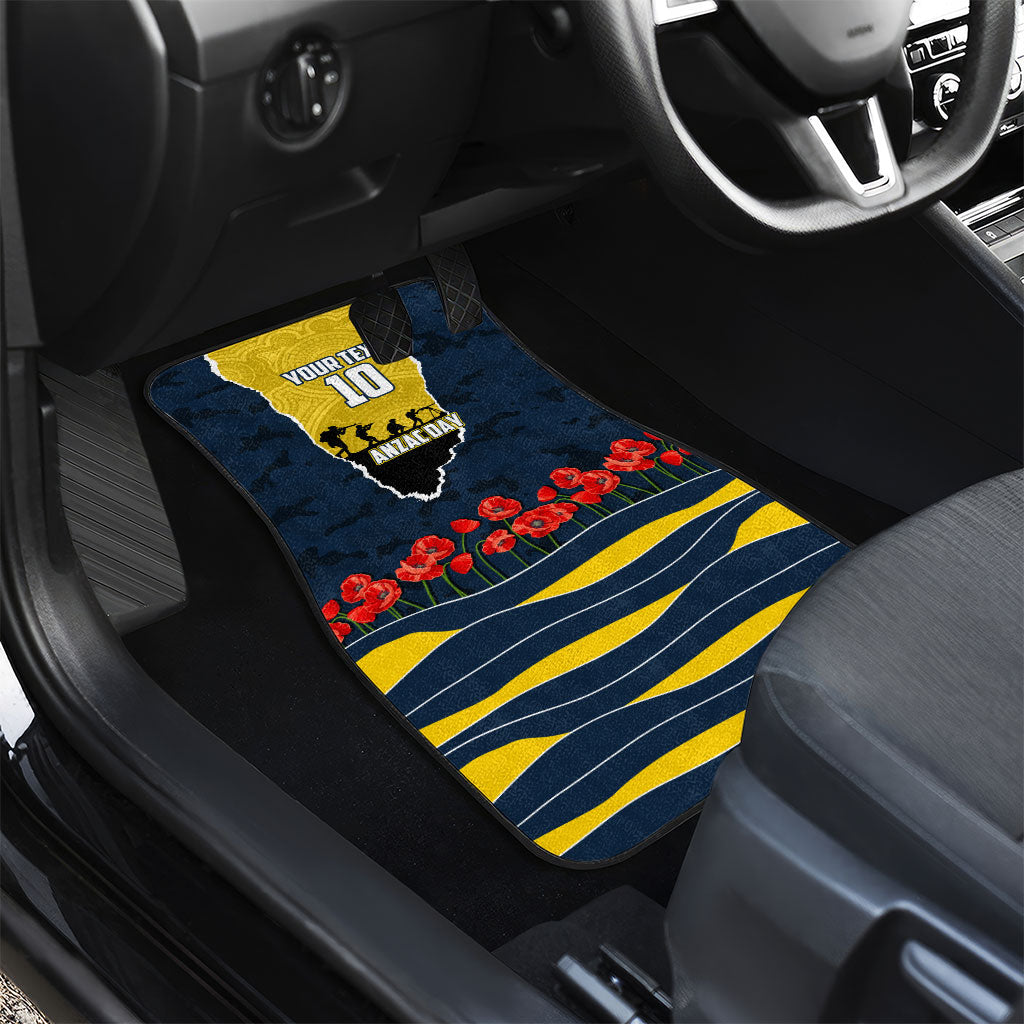 Personalized Cowboys ANZAC Tribute Car Mats Poppy Field Soldier Silhouette Aboriginal Rugby Mascot