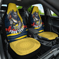 Personalized Cowboys ANZAC Tribute Car Seat Cover Poppy Field Soldier Silhouette Aboriginal Rugby Mascot
