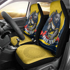 Personalized Cowboys ANZAC Tribute Car Seat Cover Poppy Field Soldier Silhouette Aboriginal Rugby Mascot
