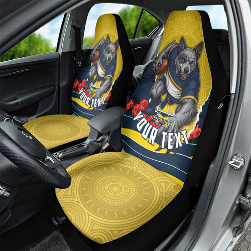Personalized Cowboys ANZAC Tribute Car Seat Cover Poppy Field Soldier Silhouette Aboriginal Rugby Mascot