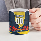 Personalized Cowboys ANZAC Tribute Ceramic Mug Poppy Field Soldier Silhouette Aboriginal Rugby Mascot