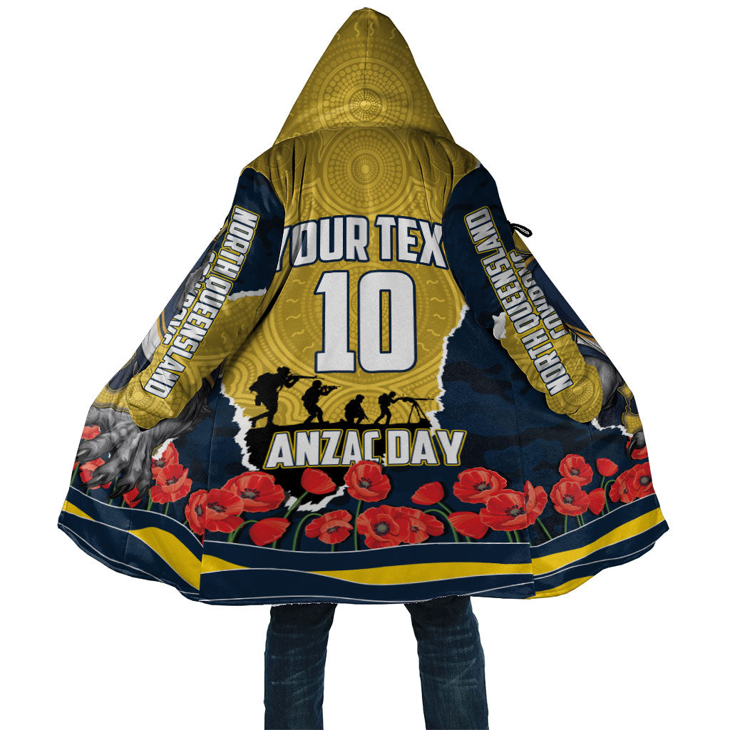 Personalized Cowboys ANZAC Tribute Cloak Poppy Field Soldier Silhouette Aboriginal Rugby Mascot