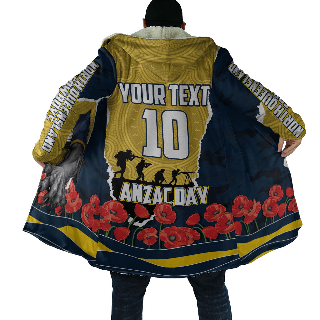 Personalized Cowboys ANZAC Tribute Cloak Poppy Field Soldier Silhouette Aboriginal Rugby Mascot