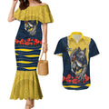 Personalized Cowboys ANZAC Tribute Couples Matching Mermaid Dress and Hawaiian Shirt Poppy Field Soldier Silhouette Aboriginal Rugby Mascot