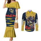 Personalized Cowboys ANZAC Tribute Couples Matching Mermaid Dress and Long Sleeve Button Shirt Poppy Field Soldier Silhouette Aboriginal Rugby Mascot