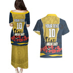 Personalized Cowboys ANZAC Tribute Couples Matching Puletasi and Hawaiian Shirt Poppy Field Soldier Silhouette Aboriginal Rugby Mascot