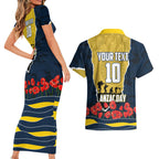 Personalized Cowboys ANZAC Tribute Couples Matching Short Sleeve Bodycon Dress and Hawaiian Shirt Poppy Field Soldier Silhouette Aboriginal Rugby Mascot