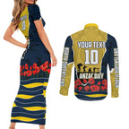 Personalized Cowboys ANZAC Tribute Couples Matching Short Sleeve Bodycon Dress and Long Sleeve Button Shirt Poppy Field Soldier Silhouette Aboriginal Rugby Mascot