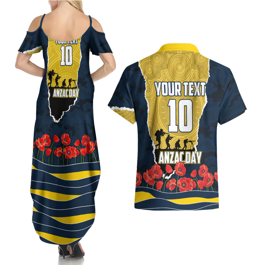 Personalized Cowboys ANZAC Tribute Couples Matching Summer Maxi Dress and Hawaiian Shirt Poppy Field Soldier Silhouette Aboriginal Rugby Mascot
