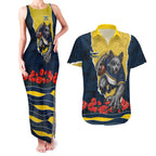 Personalized Cowboys ANZAC Tribute Couples Matching Tank Maxi Dress and Hawaiian Shirt Poppy Field Soldier Silhouette Aboriginal Rugby Mascot