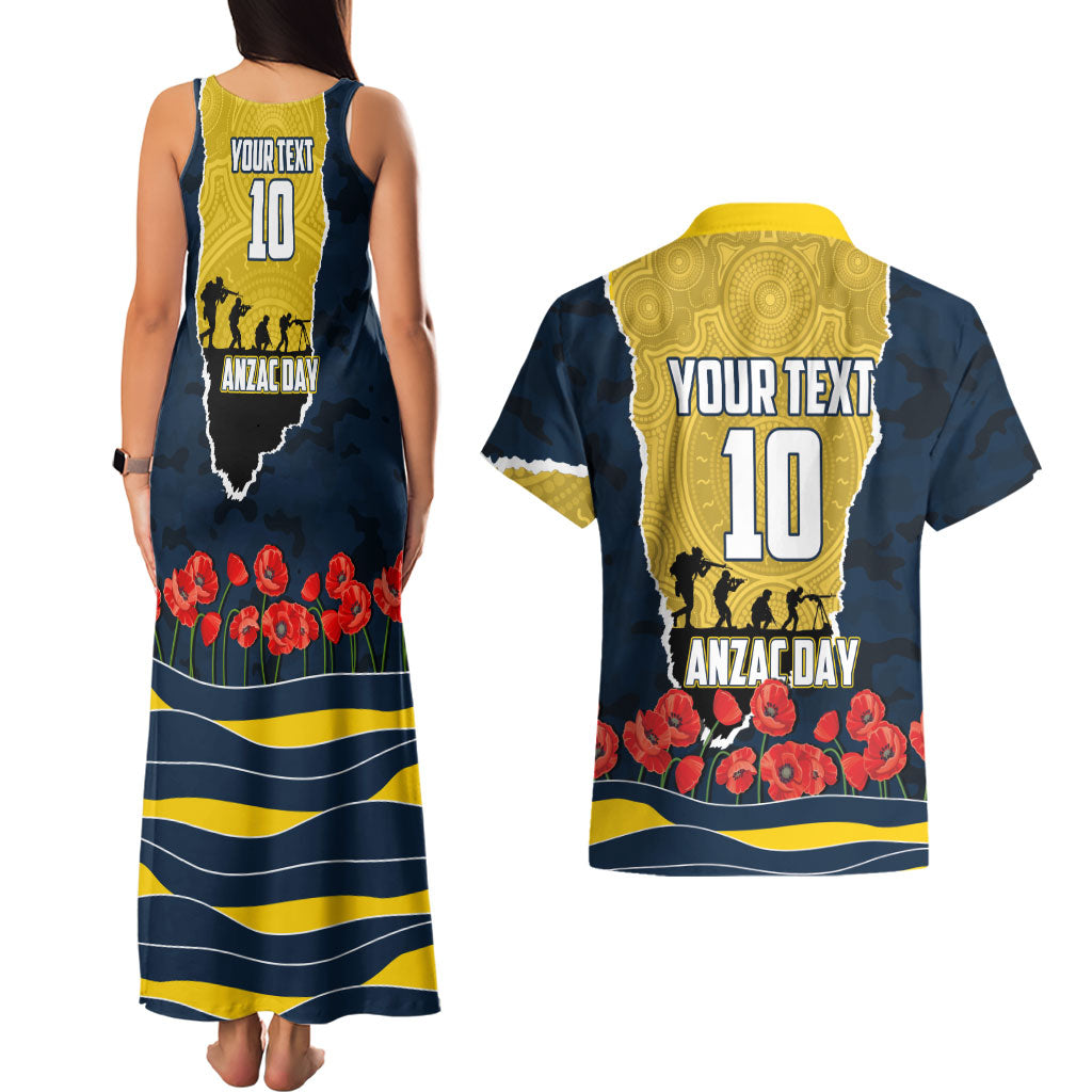 Personalized Cowboys ANZAC Tribute Couples Matching Tank Maxi Dress and Hawaiian Shirt Poppy Field Soldier Silhouette Aboriginal Rugby Mascot