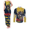 Personalized Cowboys ANZAC Tribute Couples Matching Tank Maxi Dress and Long Sleeve Button Shirt Poppy Field Soldier Silhouette Aboriginal Rugby Mascot