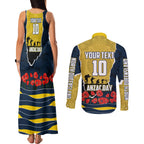 Personalized Cowboys ANZAC Tribute Couples Matching Tank Maxi Dress and Long Sleeve Button Shirt Poppy Field Soldier Silhouette Aboriginal Rugby Mascot