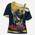 Personalized Cowboys ANZAC Tribute Cross Shoulder Shirt Poppy Field Soldier Silhouette Aboriginal Rugby Mascot