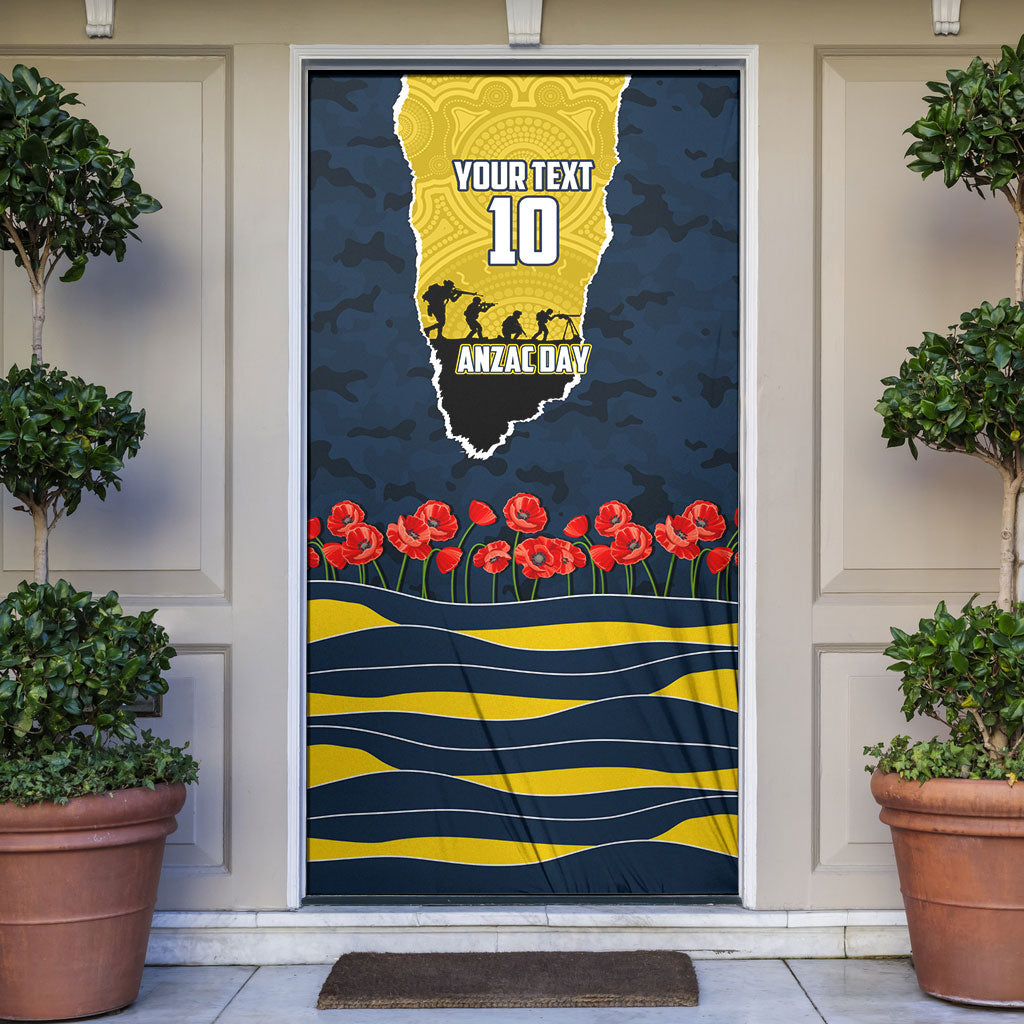 Personalized Cowboys ANZAC Tribute Door Cover Poppy Field Soldier Silhouette Aboriginal Rugby Mascot