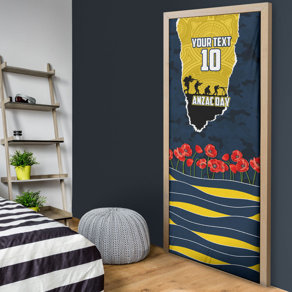 Personalized Cowboys ANZAC Tribute Door Cover Poppy Field Soldier Silhouette Aboriginal Rugby Mascot