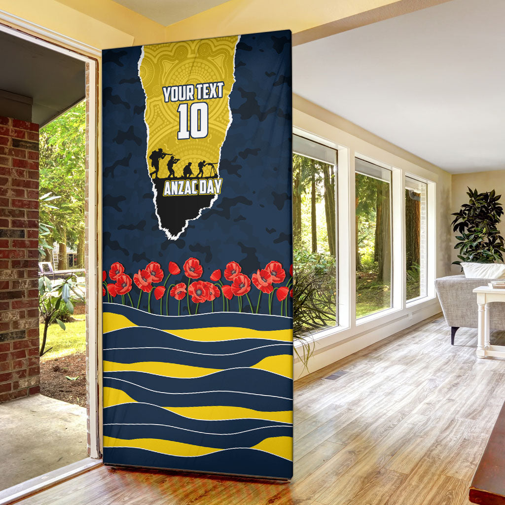 Personalized Cowboys ANZAC Tribute Door Cover Poppy Field Soldier Silhouette Aboriginal Rugby Mascot