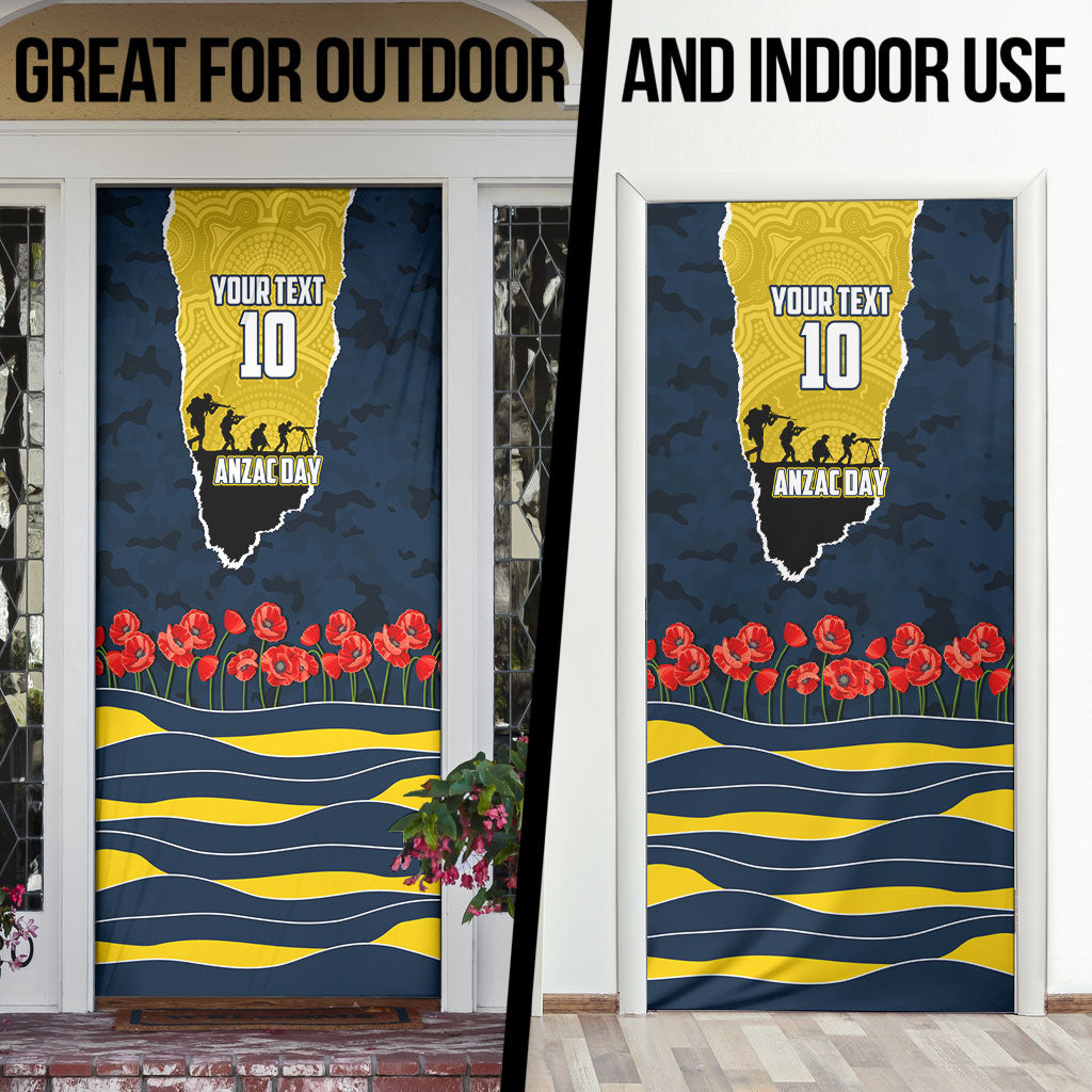 Personalized Cowboys ANZAC Tribute Door Cover Poppy Field Soldier Silhouette Aboriginal Rugby Mascot
