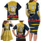 Personalized Cowboys ANZAC Tribute Family Matching Long Sleeve Bodycon Dress and Hawaiian Shirt Poppy Field Soldier Silhouette Aboriginal Rugby Mascot