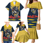 Personalized Cowboys ANZAC Tribute Family Matching Mermaid Dress and Hawaiian Shirt Poppy Field Soldier Silhouette Aboriginal Rugby Mascot