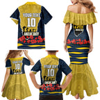 Personalized Cowboys ANZAC Tribute Family Matching Mermaid Dress and Hawaiian Shirt Poppy Field Soldier Silhouette Aboriginal Rugby Mascot