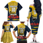 Personalized Cowboys ANZAC Tribute Family Matching Off The Shoulder Long Sleeve Dress and Hawaiian Shirt Poppy Field Soldier Silhouette Aboriginal Rugby Mascot
