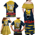 Personalized Cowboys ANZAC Tribute Family Matching Off Shoulder Maxi Dress and Hawaiian Shirt Poppy Field Soldier Silhouette Aboriginal Rugby Mascot