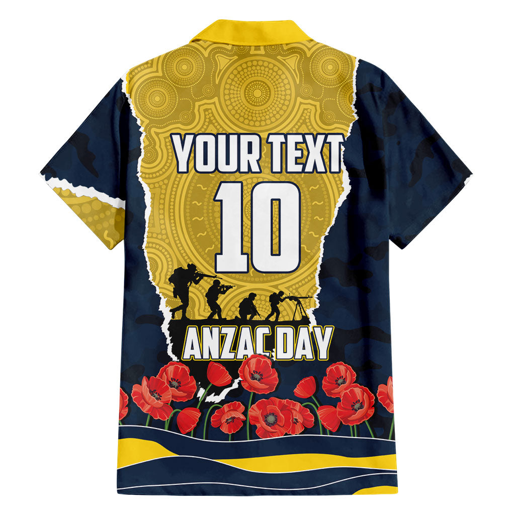 Personalized Cowboys ANZAC Tribute Family Matching Off Shoulder Maxi Dress and Hawaiian Shirt Poppy Field Soldier Silhouette Aboriginal Rugby Mascot