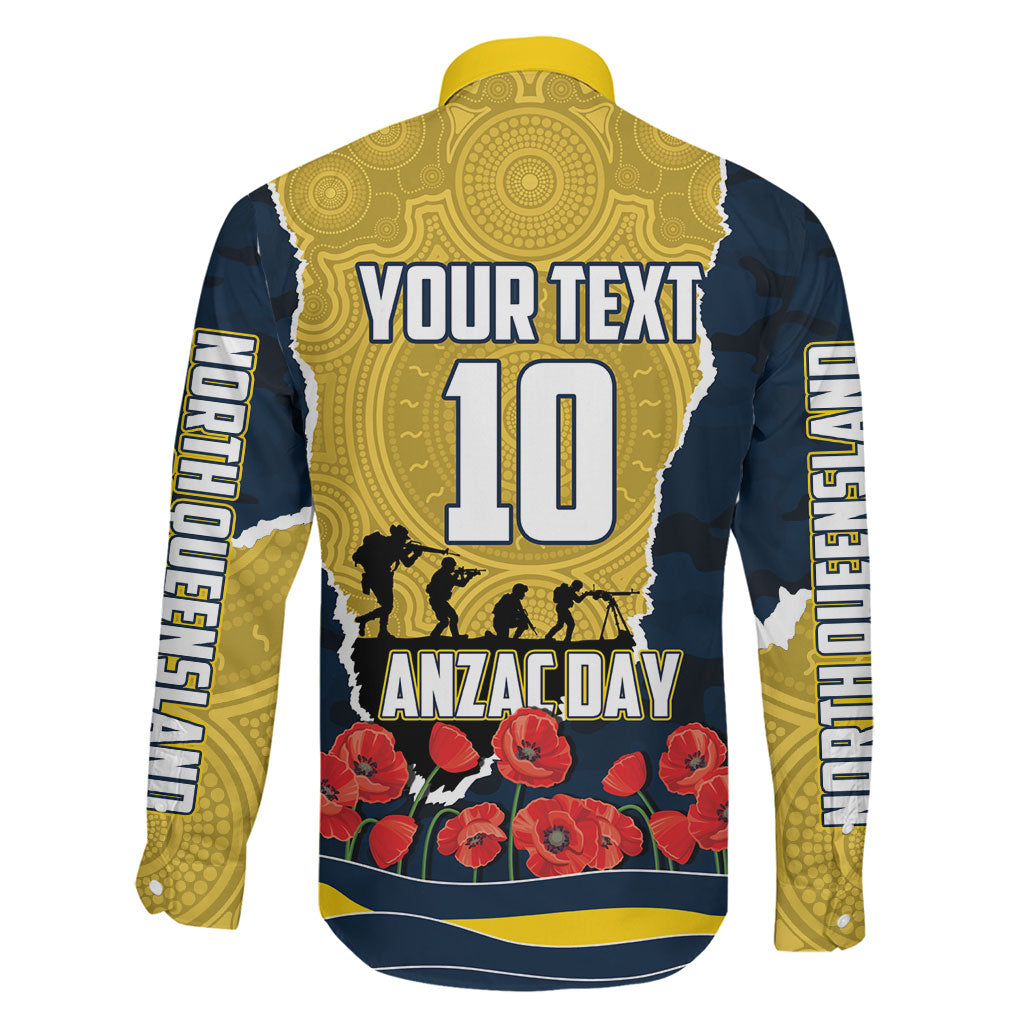 Personalized Cowboys ANZAC Tribute Family Matching Off Shoulder Maxi Dress and Hawaiian Shirt Poppy Field Soldier Silhouette Aboriginal Rugby Mascot