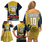 Personalized Cowboys ANZAC Tribute Family Matching Off Shoulder Short Dress and Hawaiian Shirt Poppy Field Soldier Silhouette Aboriginal Rugby Mascot