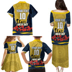 Personalized Cowboys ANZAC Tribute Family Matching Puletasi and Hawaiian Shirt Poppy Field Soldier Silhouette Aboriginal Rugby Mascot