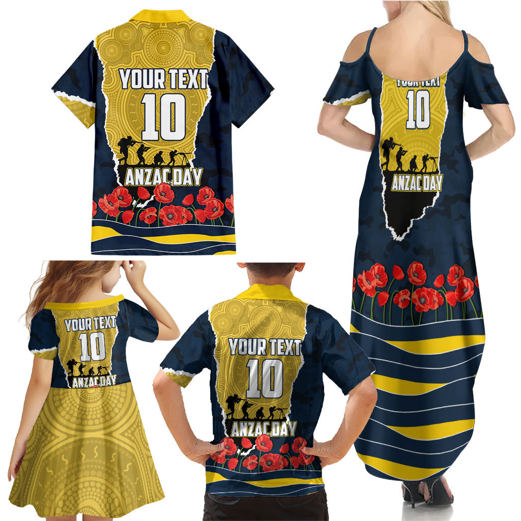 Personalized Cowboys ANZAC Tribute Family Matching Summer Maxi Dress and Hawaiian Shirt Poppy Field Soldier Silhouette Aboriginal Rugby Mascot