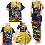 Personalized Cowboys ANZAC Tribute Family Matching Tank Maxi Dress and Hawaiian Shirt Poppy Field Soldier Silhouette Aboriginal Rugby Mascot