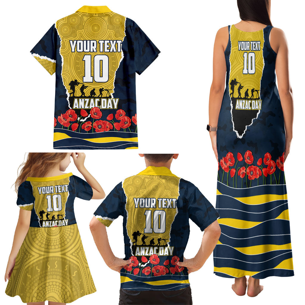 Personalized Cowboys ANZAC Tribute Family Matching Tank Maxi Dress and Hawaiian Shirt Poppy Field Soldier Silhouette Aboriginal Rugby Mascot