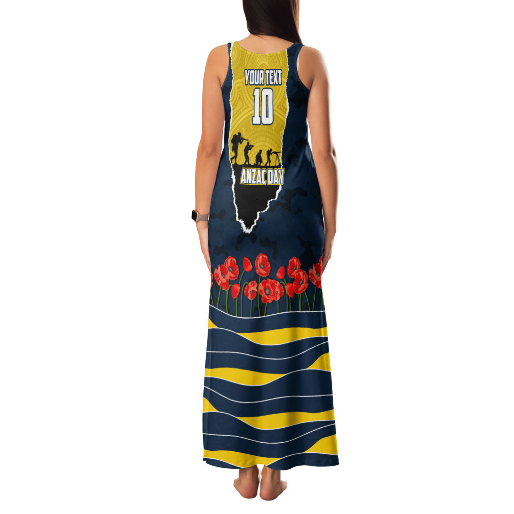 Personalized Cowboys ANZAC Tribute Family Matching Tank Maxi Dress and Hawaiian Shirt Poppy Field Soldier Silhouette Aboriginal Rugby Mascot