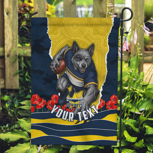 Personalized Cowboys ANZAC Tribute Garden Flag Poppy Field Soldier Silhouette Aboriginal Rugby Mascot