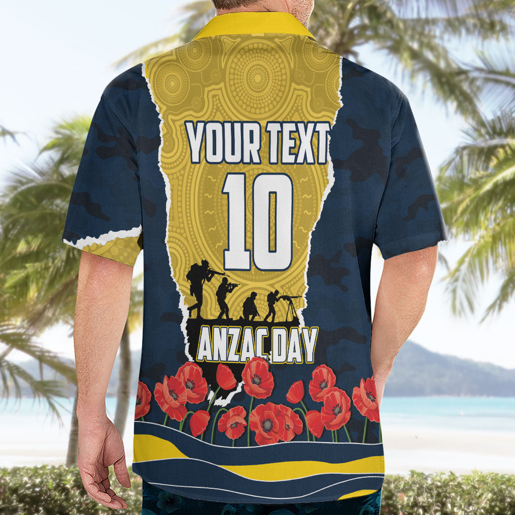 Personalized Cowboys ANZAC Tribute Hawaiian Shirt Poppy Field Soldier Silhouette Aboriginal Rugby Mascot