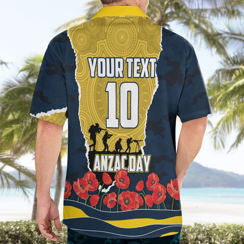 Personalized Cowboys ANZAC Tribute Hawaiian Shirt Poppy Field Soldier Silhouette Aboriginal Rugby Mascot