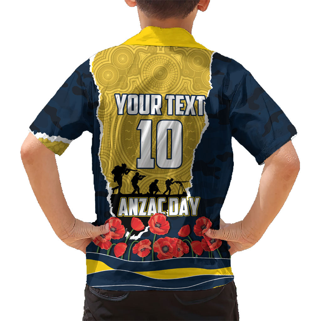 Personalized Cowboys ANZAC Tribute Hawaiian Shirt Poppy Field Soldier Silhouette Aboriginal Rugby Mascot