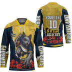 Personalized Cowboys ANZAC Tribute Hockey Jersey Poppy Field Soldier Silhouette Aboriginal Rugby Mascot