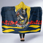 Personalized Cowboys ANZAC Tribute Hooded Blanket Poppy Field Soldier Silhouette Aboriginal Rugby Mascot