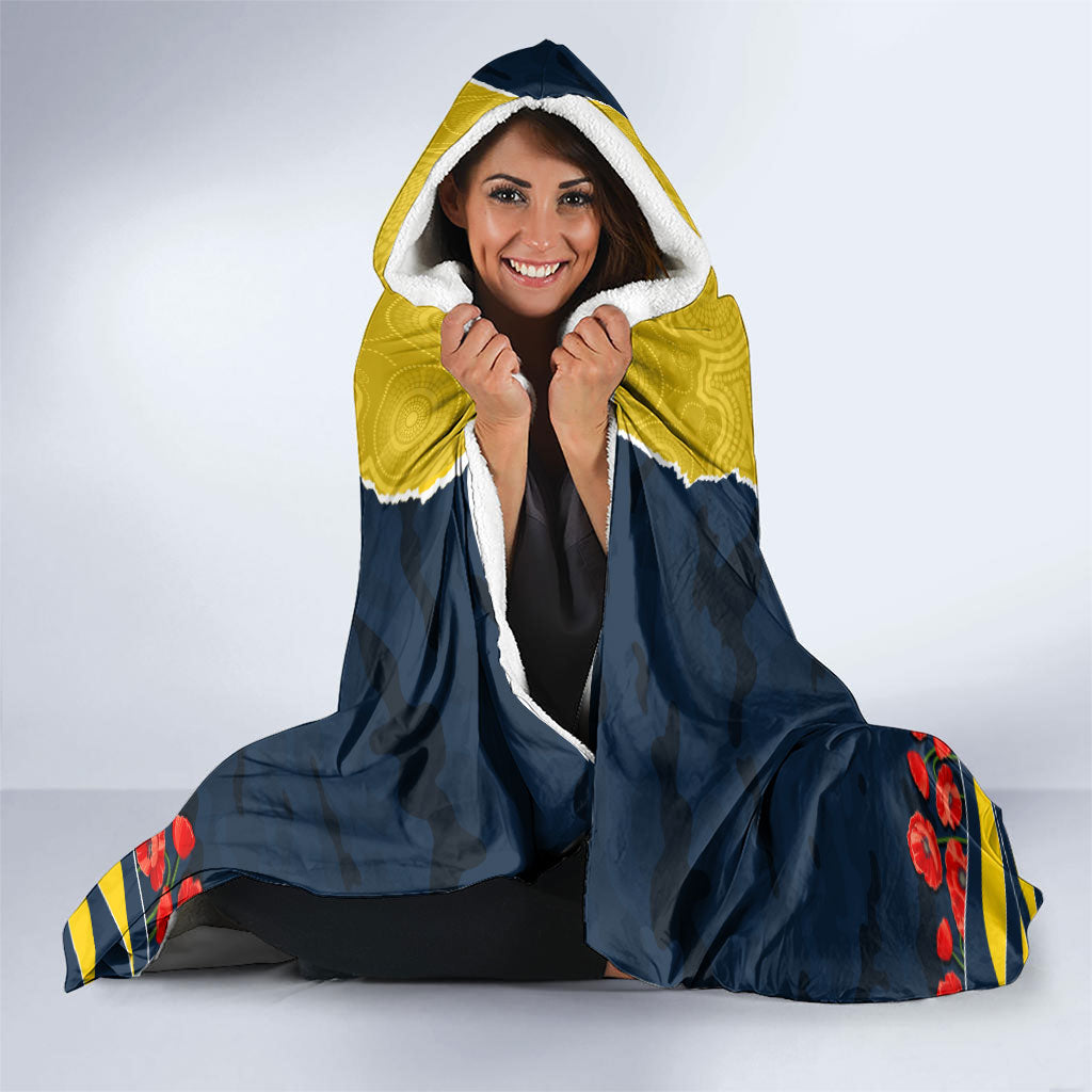 Personalized Cowboys ANZAC Tribute Hooded Blanket Poppy Field Soldier Silhouette Aboriginal Rugby Mascot