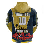 Personalized Cowboys ANZAC Tribute Hoodie Poppy Field Soldier Silhouette Aboriginal Rugby Mascot