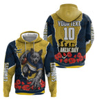 Personalized Cowboys ANZAC Tribute Hoodie Poppy Field Soldier Silhouette Aboriginal Rugby Mascot