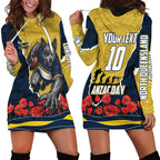 Personalized Cowboys ANZAC Tribute Hoodie Dress Poppy Field Soldier Silhouette Aboriginal Rugby Mascot