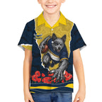 Personalized Cowboys ANZAC Tribute Kid Hawaiian Shirt Poppy Field Soldier Silhouette Aboriginal Rugby Mascot