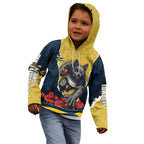 Personalized Cowboys ANZAC Tribute Kid Hoodie Poppy Field Soldier Silhouette Aboriginal Rugby Mascot