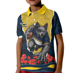Personalized Cowboys ANZAC Tribute Kid Polo Shirt Poppy Field Soldier Silhouette Aboriginal Rugby Mascot