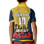 Personalized Cowboys ANZAC Tribute Kid Polo Shirt Poppy Field Soldier Silhouette Aboriginal Rugby Mascot