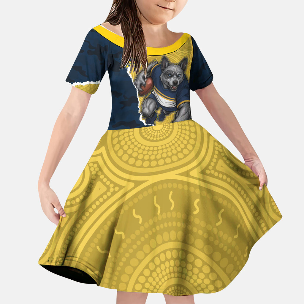 Personalized Cowboys ANZAC Tribute Kid Short Sleeve Dress Poppy Field Soldier Silhouette Aboriginal Rugby Mascot
